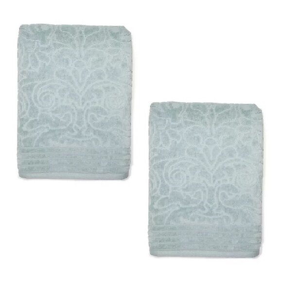 2 new SLATE Broyhill Jacquard-Pattern Textured Velour 100% Cotton Bath Towels - Picture 1 of 8
